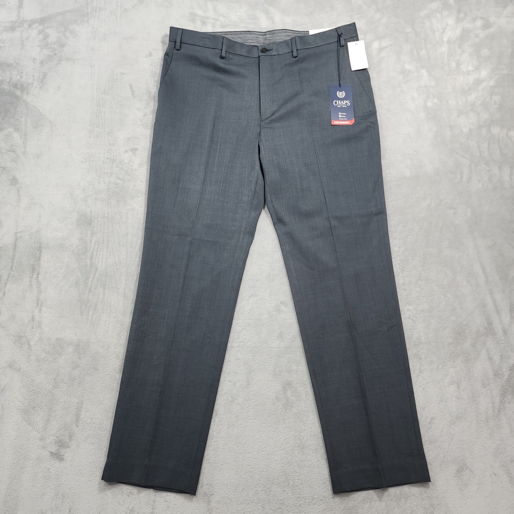 NEW Chaps Pants Mens 38x32 Gray Classic Fit Flat Front Dress Stretch Performance